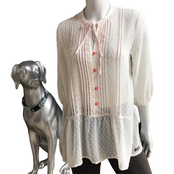 NEW Matilda Jane Light the Way Peasant Textured Button Down Cream Blouse Size M - Picture 1 of 8